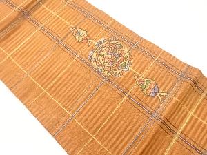 華文に鳥・変わり格子模様織出し名古屋帯